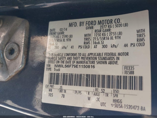 Продаж на аукціоні авто 2014 Ford Transit Connect Xlt, vin: NM0LS6F79E1150816, номер лоту: 44949063