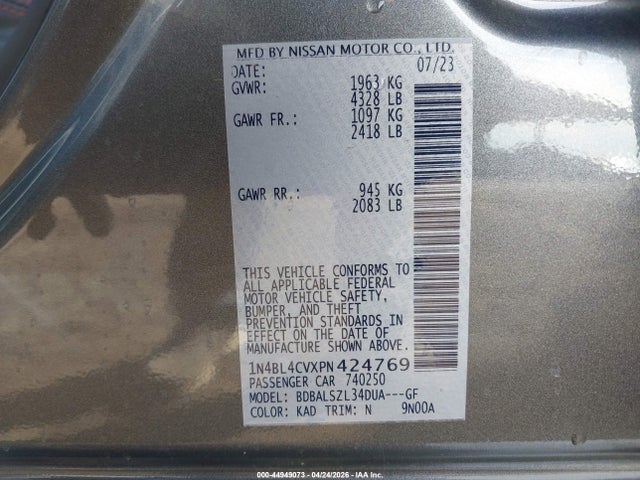 Продажа на аукционе авто 2023 Nissan Altima Sr Fwd, vin: 1N4BL4CVXPN424769, номер лота: 44949073