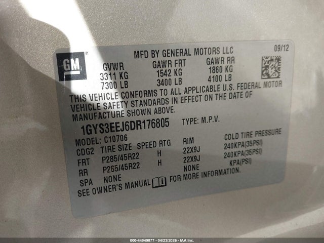 44949077 :رقم المزاد ، 1GYS3EEJ6DR176805 vin ، 2013 Cadillac Escalade Hybrid Standard مزاد بيع