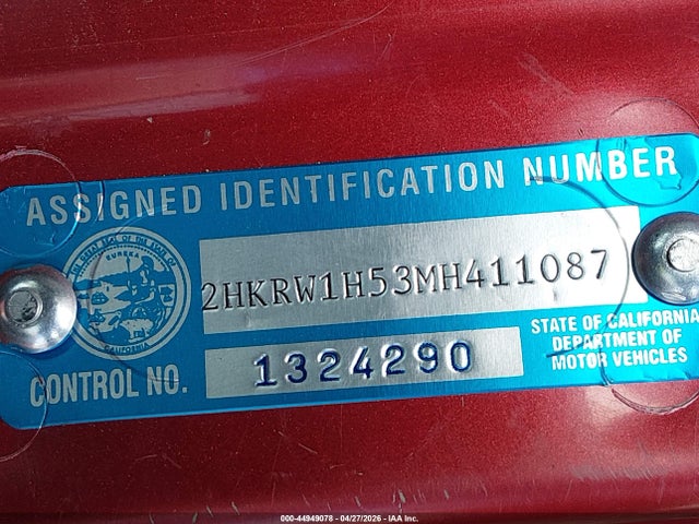 Auction sale of the 2021 Honda Cr-v 2wd Ex, vin: 2HKRW1H53MH411087, lot number: 44949078