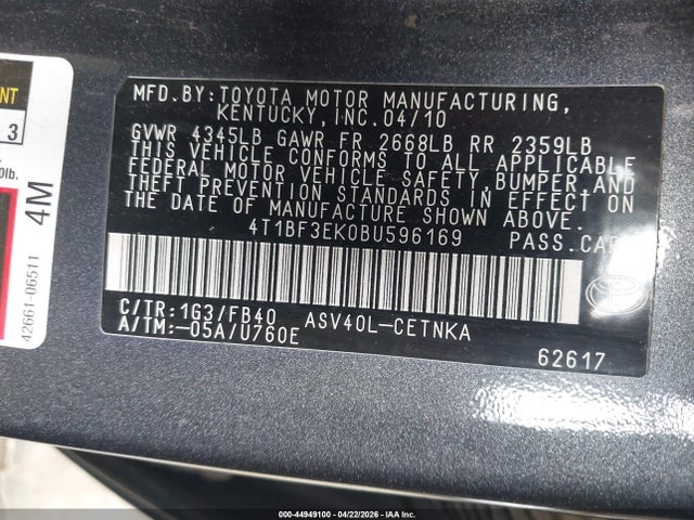 Продаж на аукціоні авто 2011 Toyota Camry Le, vin: 4T1BF3EK0BU596169, номер лоту: 44949100