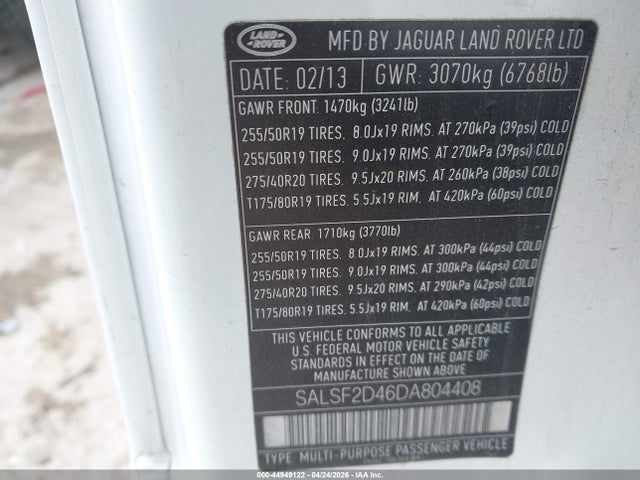 Продажа на аукционе авто 2013 Land Rover Range Rover Sport Hse, vin: SALSF2D46DA804408, номер лота: 44949122