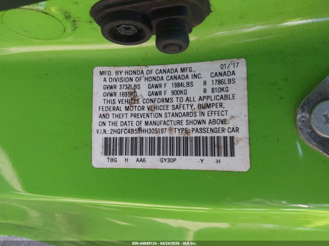 Honda Civic Lx 2017 2HGFC4B59HH305197 Image 9