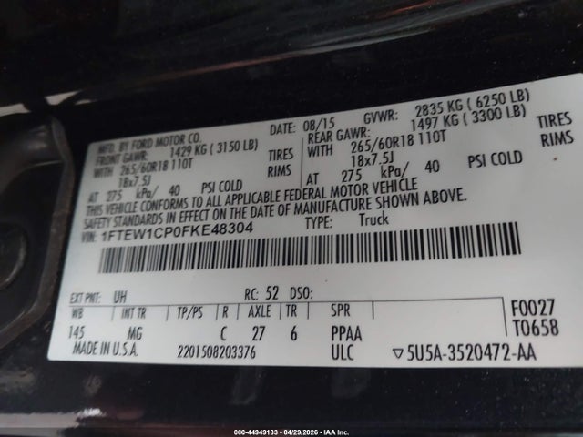 Aukcja sprzedaży 2015 Ford F-150 Xlt, vin: 1FTEW1CP0FKE48304, numer aukcji: 44949133