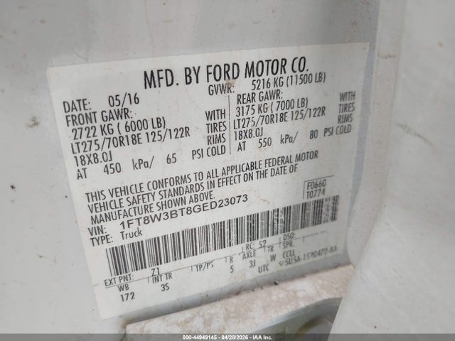 Продажа на аукционе авто 2016 Ford F-350 Xlt, vin: 1FT8W3BT8GED23073, номер лота: 44949145