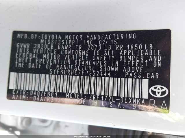 Toyota Corolla Le Plus 2015 5YFBURHE7FP352444 Image 9