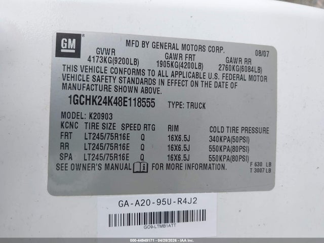 Aukcja sprzedaży 2008 Chevrolet Silverado 2500hd Work Truck, vin: 1GCHK24K48E118555, numer aukcji: 44949171