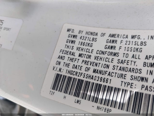 1HGCR2F55HA039661 Honda Accord Sport