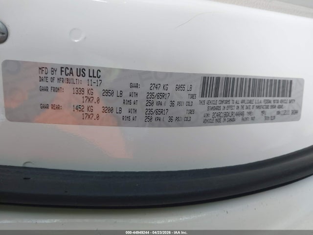 Продаж на аукціоні авто 2018 Chrysler Pacifica Touring L, vin: 2C4RC1BGXJR144046, номер лоту: 44949244