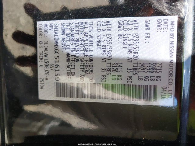 5N1AL0MNXGC516159 Infiniti QX60
