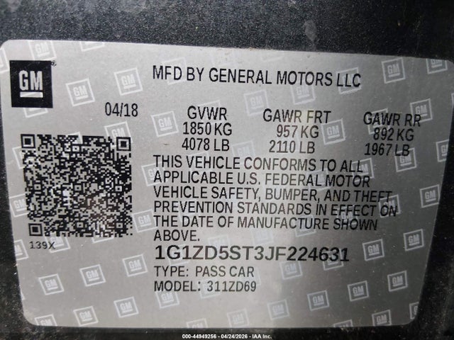 1G1ZD5ST3JF224631 Chevrolet MALIBU LT