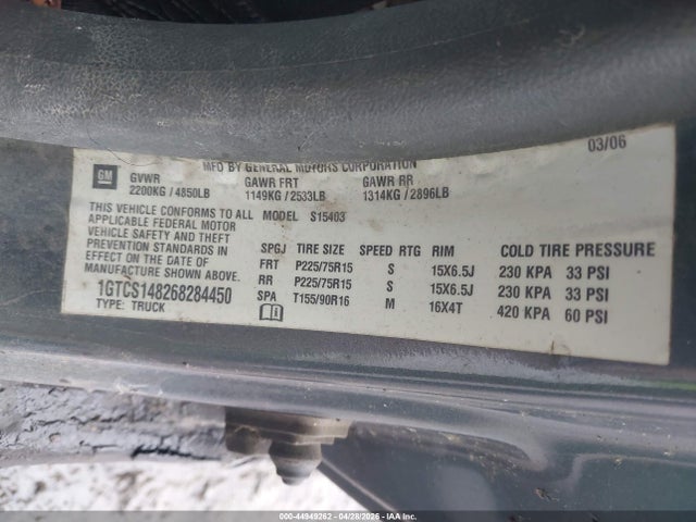 Aukcja sprzedaży 2006 Gmc Canyon Sle1, vin: 1GTCS148268284450, numer aukcji: 44949262
