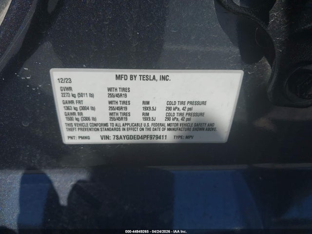 Aukcja sprzedaży 2023 Tesla Model Y Rwd, vin: 7SAYGDED4PF979411, numer aukcji: 44949265