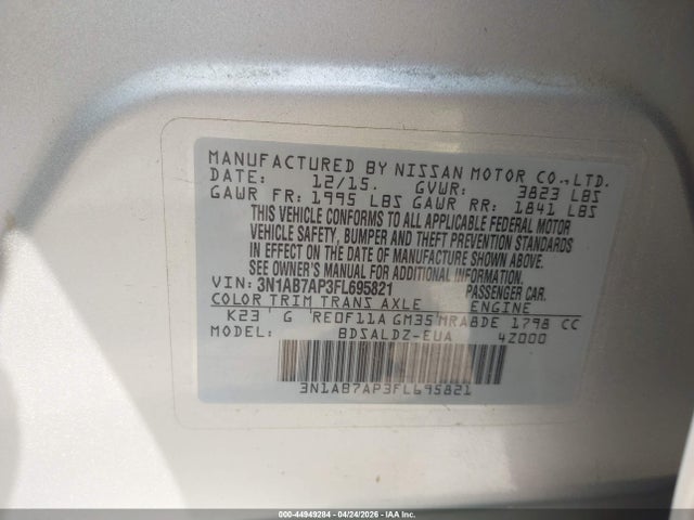 Aukcja sprzedaży 2015 Nissan Sentra Sv, vin: 3N1AB7AP3FL695821, numer aukcji: 44949284