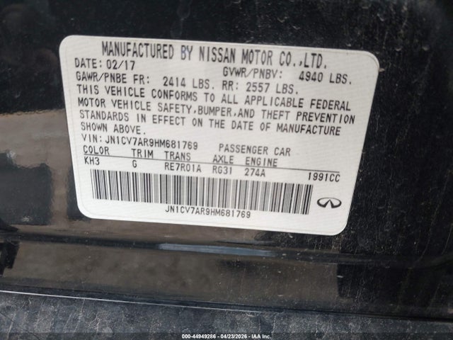 Aukcja sprzedaży 2017 Infiniti Q50 2.0t Base, vin: JN1CV7AR9HM681769, numer aukcji: 44949286