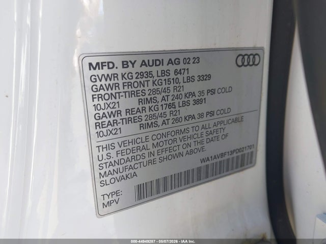 Продаж на аукціоні авто 2023 Audi Q8 Premium 55 Tfsi Quattro Tiptronic, vin: WA1AVBF13PD021701, номер лоту: 44949287