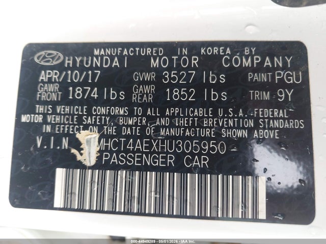 Aukcja sprzedaży 2017 Hyundai Accent Se, vin: KMHCT4AEXHU305950, numer aukcji: 44949289