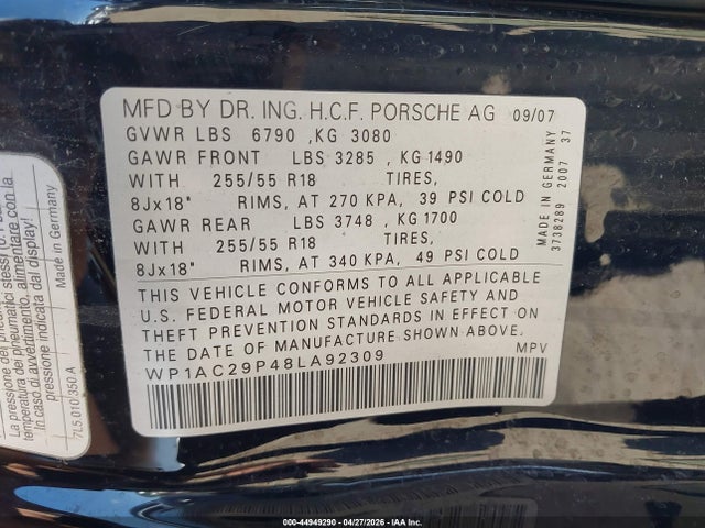 Aukcja sprzedaży 2008 Porsche Cayenne Turbo, vin: WP1AC29P48LA92309, numer aukcji: 44949290