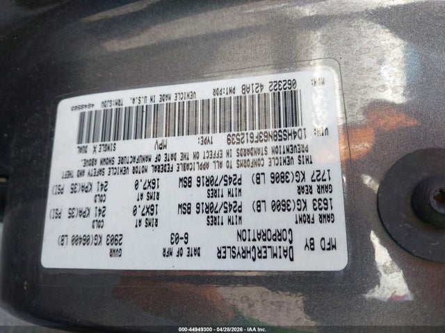 2003 Dodge Durango Slt Plus მანქანა იყიდება აუქციონზე, vin: 1D4HS58N63F612539, აუქციონის ნომერი: 44949300