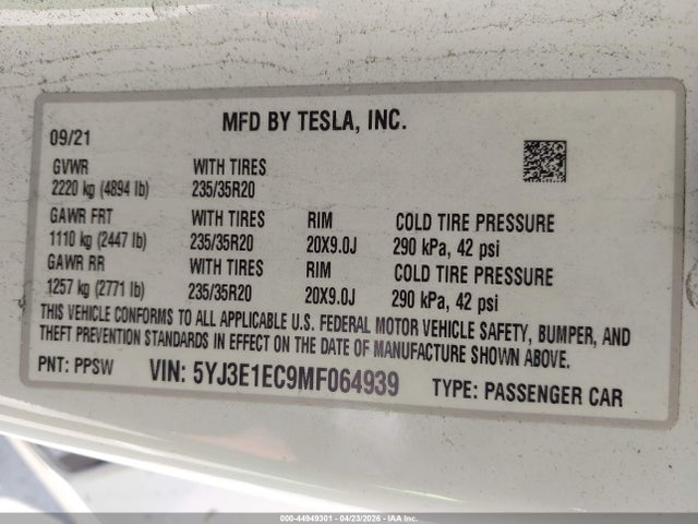 Aukcja sprzedaży 2021 Tesla Model 3 Performance Dual Motor All-wheel Drive, vin: 5YJ3E1EC9MF064939, numer aukcji: 44949301