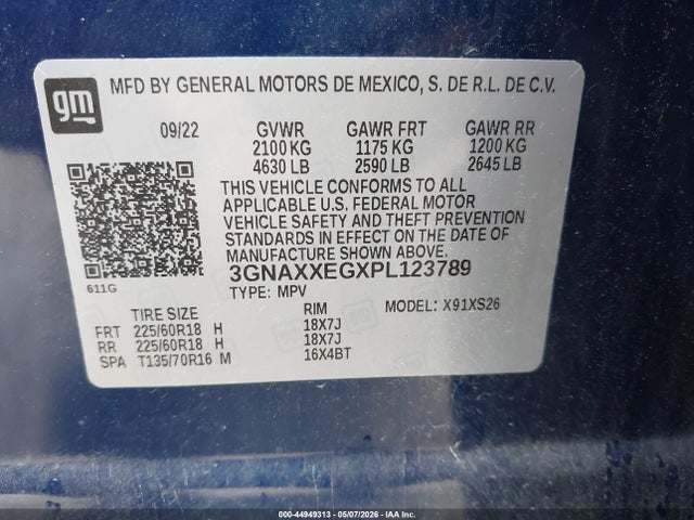 Продажа на аукционе авто 2023 Chevrolet Equinox Awd Premier, vin: 3GNAXXEGXPL123789, номер лота: 44949313