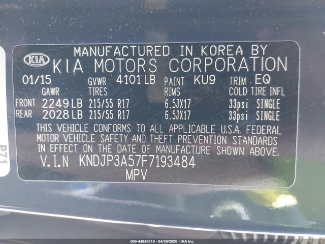 Aukcja sprzedaży 2015 Kia Soul +, vin: KNDJP3A57F7193484, numer aukcji: 44949319