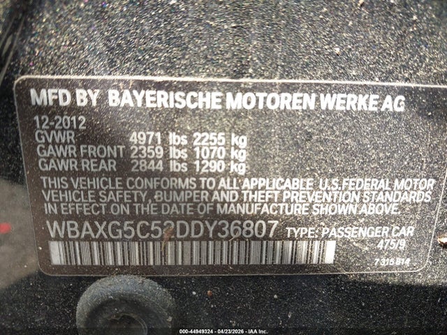 Aukcja sprzedaży 2013 Bmw 528i, vin: WBAXG5C52DDY36807, numer aukcji: 44949324