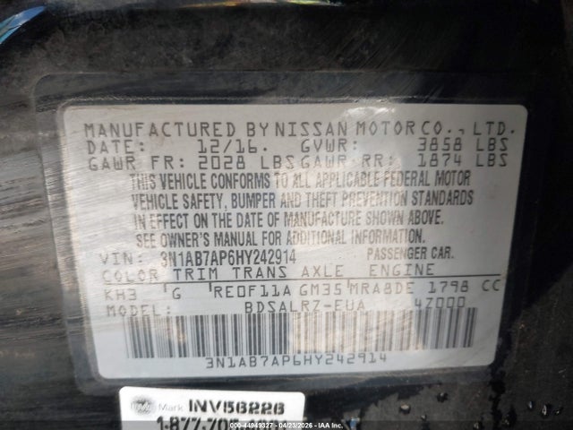 3N1AB7AP6HY242914 Nissan SENTRA SR