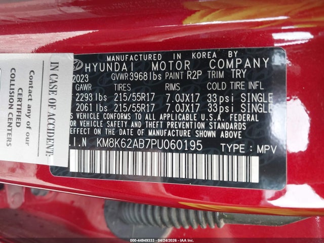 Продаж на аукціоні авто 2023 Hyundai Kona Sel, vin: KM8K62AB7PU060195, номер лоту: 44949333