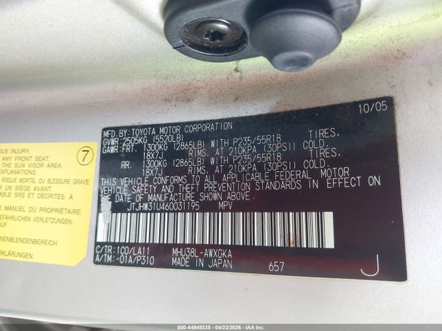 Aukcja sprzedaży 2006 Lexus Rx 400h, vin: JTJHW31U460031195, numer aukcji: 44949335