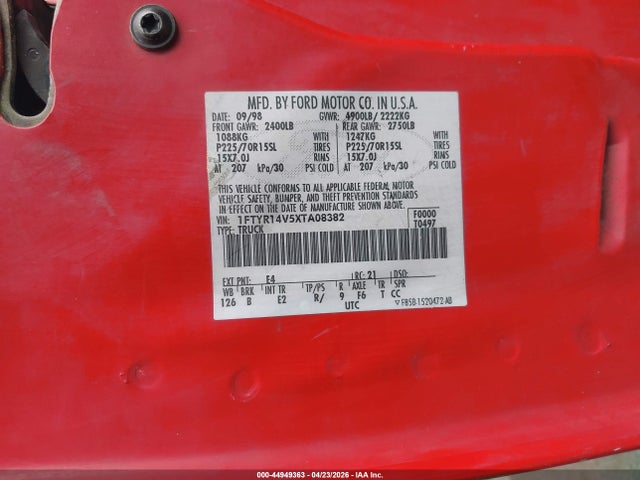 Продаж на аукціоні авто 1999 Ford Ranger Xl/xlt, vin: 1FTYR14V5XTA08382, номер лоту: 44949363