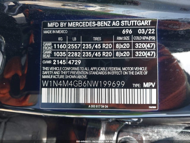 Aukcja sprzedaży 2022 Mercedes-benz Glb 250, vin: W1N4M4GB6NW199699, numer aukcji: 44949373