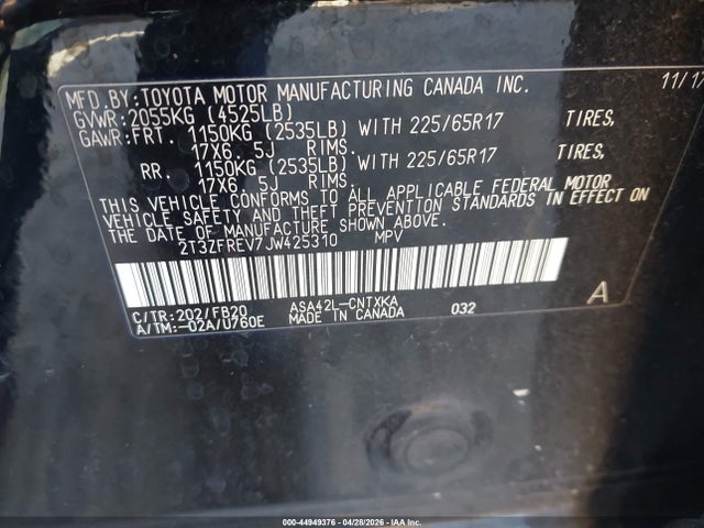 Toyota RAV4 LE 2018 2T3ZFREV7JW425310 Image 9