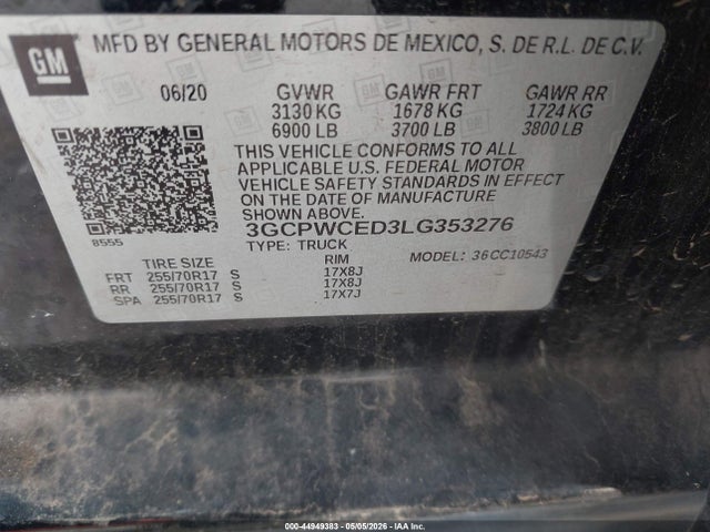 Продажа на аукционе авто 2020 Chevrolet Silverado 1500 2wd  Short Bed Lt, vin: 3GCPWCED3LG353276, номер лота: 44949383