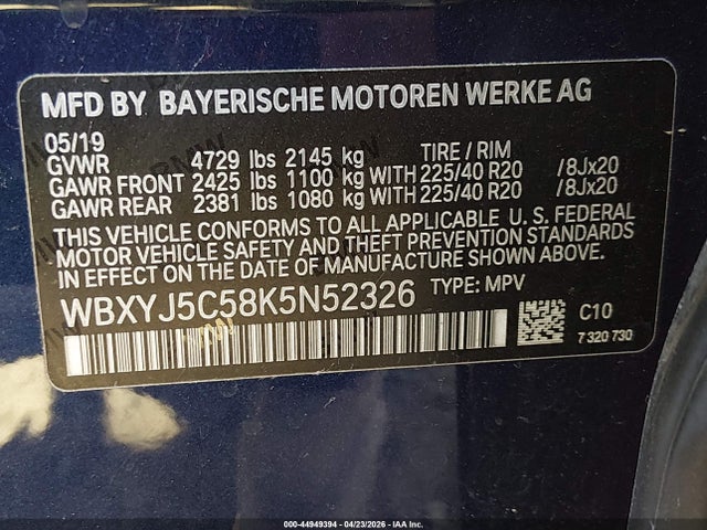 44949394 :رقم المزاد ، WBXYJ5C58K5N52326 vin ، 2019 Bmw X2 Xdrive28i مزاد بيع