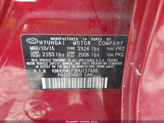2017 Hyundai Elantra Se მანქანა იყიდება აუქციონზე, vin: KMHD84LF2HU137488, აუქციონის ნომერი: 44949400