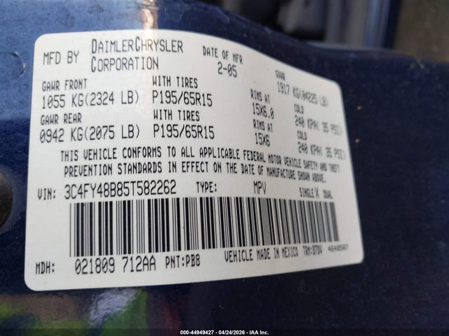 Aukcja sprzedaży 2005 Chrysler Pt Cruiser, vin: 3C4FY48B85T582262, numer aukcji: 44949427