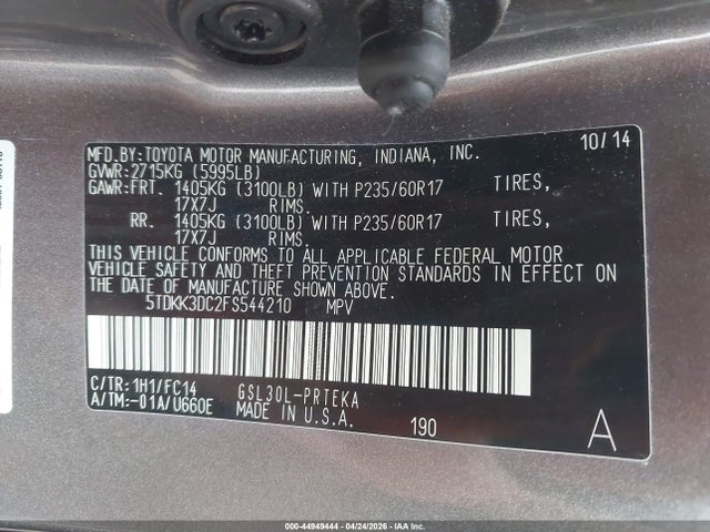 Toyota Sienna Le 8 Passenger 2015 5TDKK3DC2FS544210 Image 9