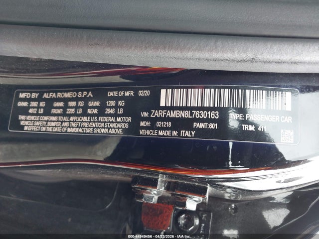 Продажа на аукционе авто 2020 Alfa Romeo Giulia Ti Rwd, vin: ZARFAMBN8L7630163, номер лота: 44949456