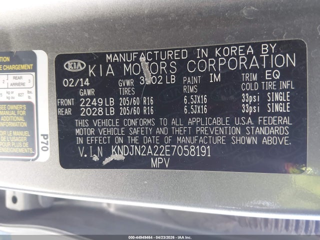 Aukcja sprzedaży 2014 Kia Soul, vin: KNDJN2A22E7058191, numer aukcji: 44949464