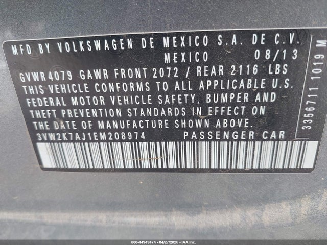 3VW2K7AJ1EM208974 Volkswagen Jetta 2.0l S