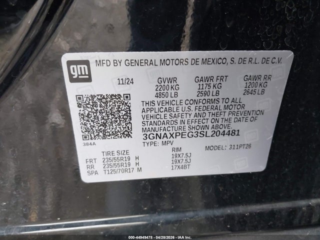 44949478 :رقم المزاد ، 3GNAXPEG3SL204481 vin ، 2025 Chevrolet Equinox Awd Lt مزاد بيع