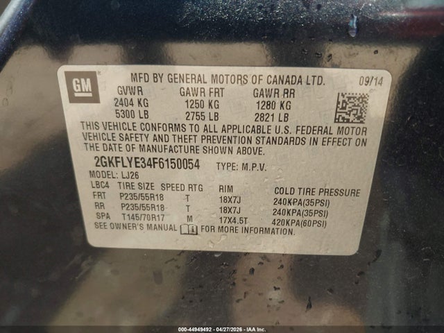 Продаж на аукціоні авто 2015 Gmc Terrain Slt-2, vin: 2GKFLYE34F6150054, номер лоту: 44949492