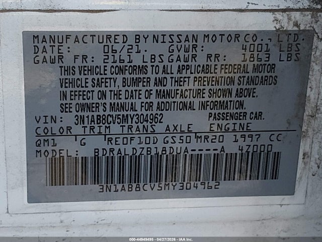 3N1AB8CV5MY304962 Nissan Sentra Sv Xtronic Cvt
