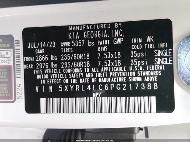 KIA SORENTO S 2023 5XYRL4LC6PG217388 Image 9