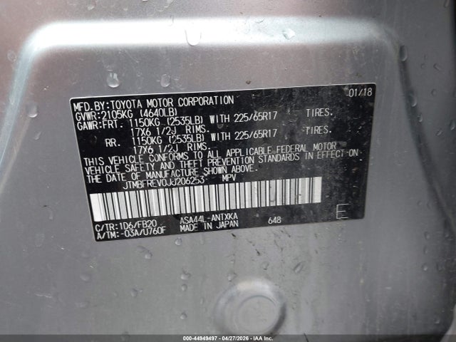 JTMBFREV0JJ206253 Toyota RAV4 LE