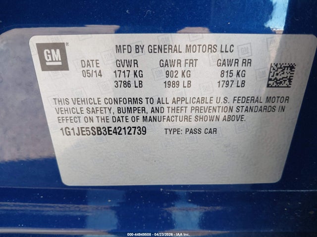 1G1JE5SB3E4212739 Chevrolet Sonic Ltz Auto