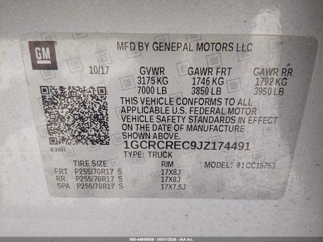1GCRCREC9JZ174491 Chevrolet Silverado 1500 1lt