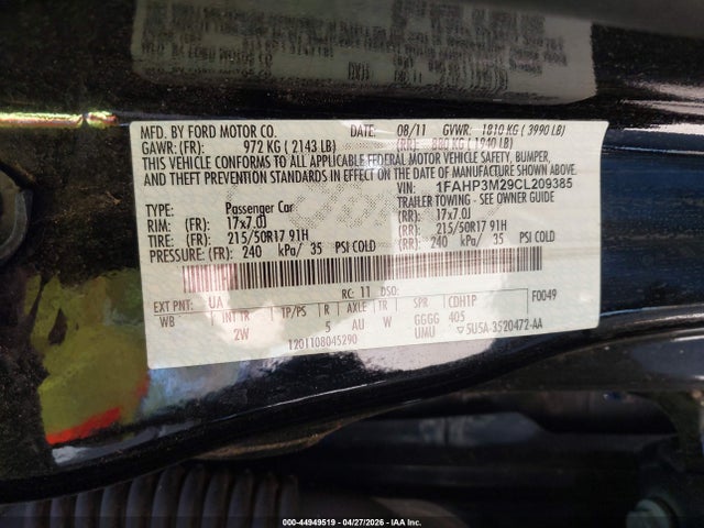Aukcja sprzedaży 2012 Ford Focus Sel, vin: 1FAHP3M29CL209385, numer aukcji: 44949519
