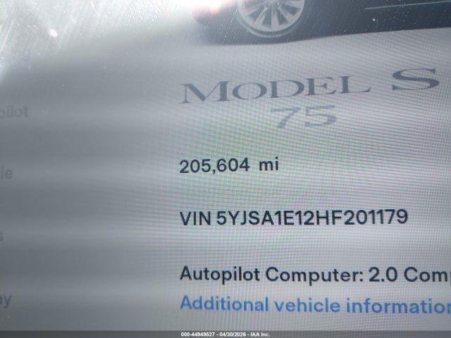 Продажа на аукционе авто 2017 Tesla Model S 60/75, vin: 5YJSA1E12HF201179, номер лота: 44949527